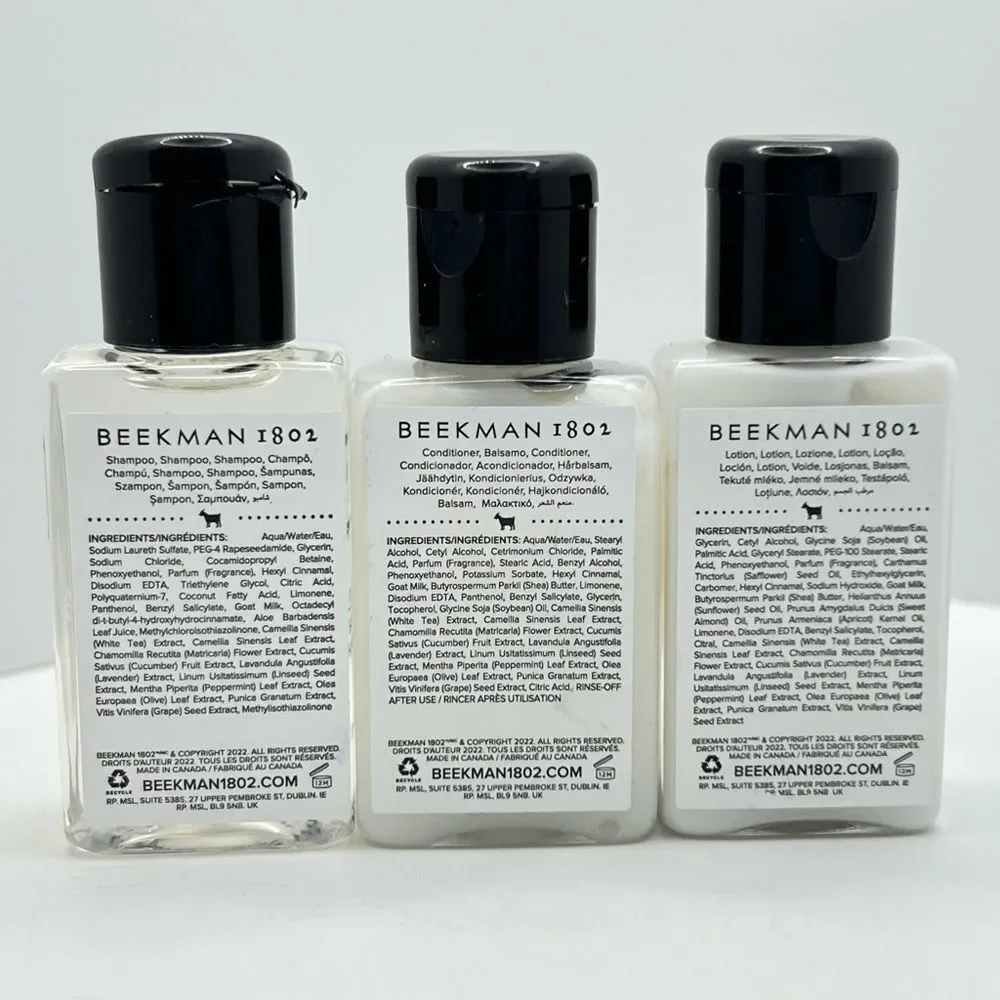 Beekman 1802 ~ Travel Shampoo, Conditioner & Lotion 1fl oz/30ml Each ~ New